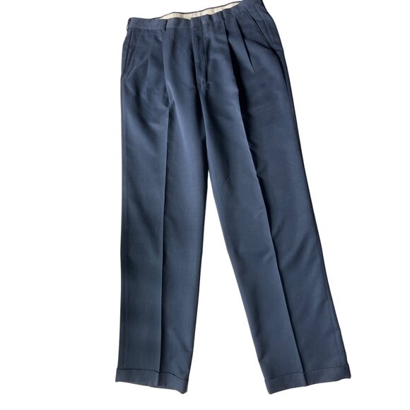 Hagger Blue Pleated Dress Pants Size 36/34 Classic Fit With Cuffed Hem - Picture 1 of 7